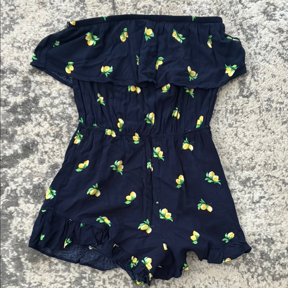Mimi Chica Blue and Yellow Romper Playful Lemon Print